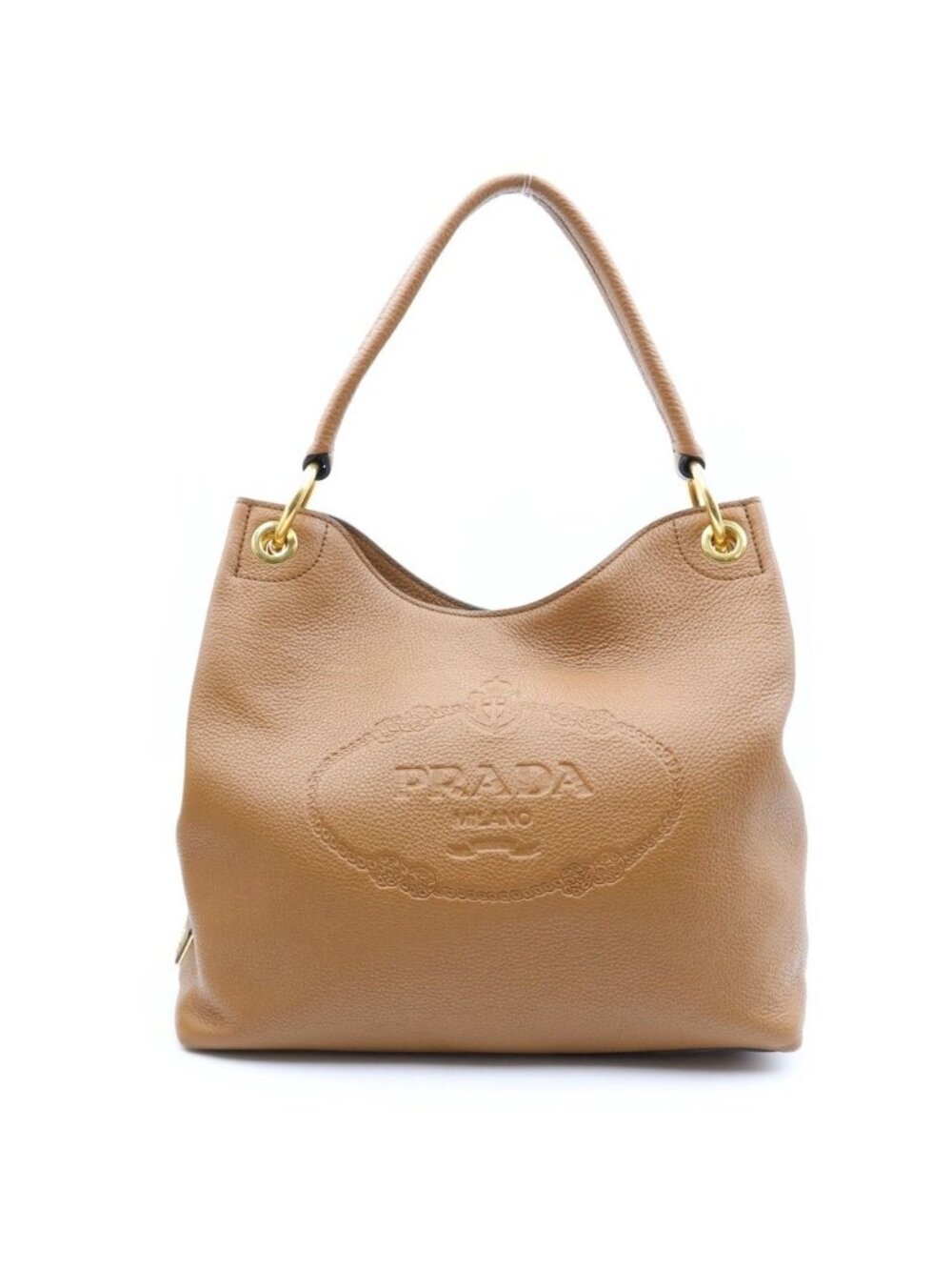 Prada Embossed Logo Bag Handbag Brown Leather